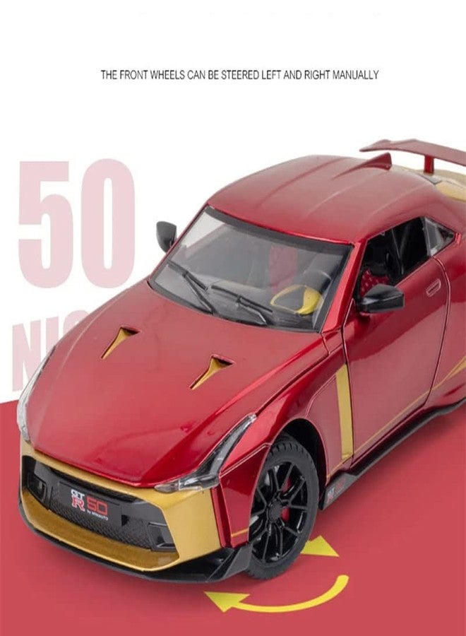 PLUSPOINT Diecast GTR-50 Toy Car 1:24 Scale Model,Pull Back Vehicles Alloy Simulation Supercar with Lights and Sound Also for Car Dashboard,Kids,Adult (1:24-GTR50-Red) - Image 3